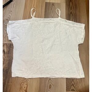 Lucky Brand White Embroidered Cold Shoulder Boho Eyelet Blouse Womens Small